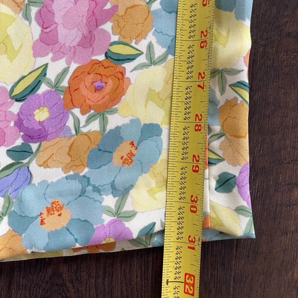 ZARA Floral Print Wide Leg High Waisted Flowy Pants Yellow Blue Green Size XL